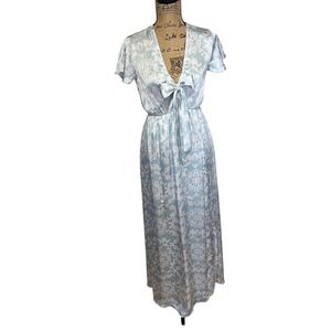 Signature Boho Maxi Dress Floral Sundress Short Sleeve Blue White Size‎ S